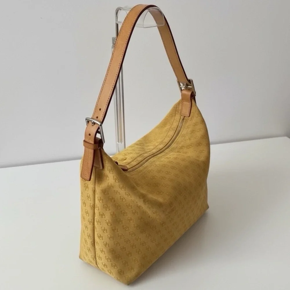 Dooney & Bourke Y2K Yellow Signature DB Monogram Canvas Hobo Shoulder Bag - Picture 7 of 11